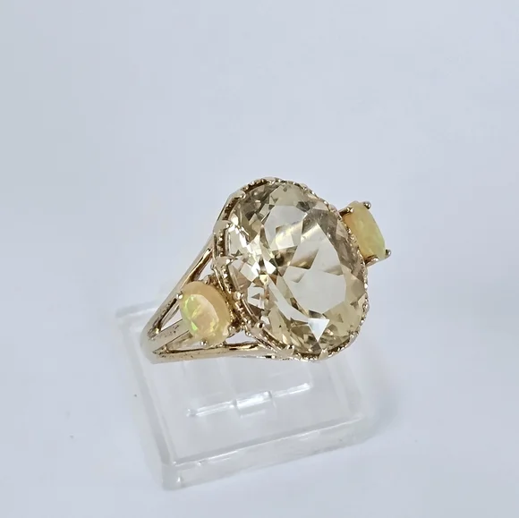 Natural Yellow Laboradite with Opal Accents Sterling Silver Ring Sz 7